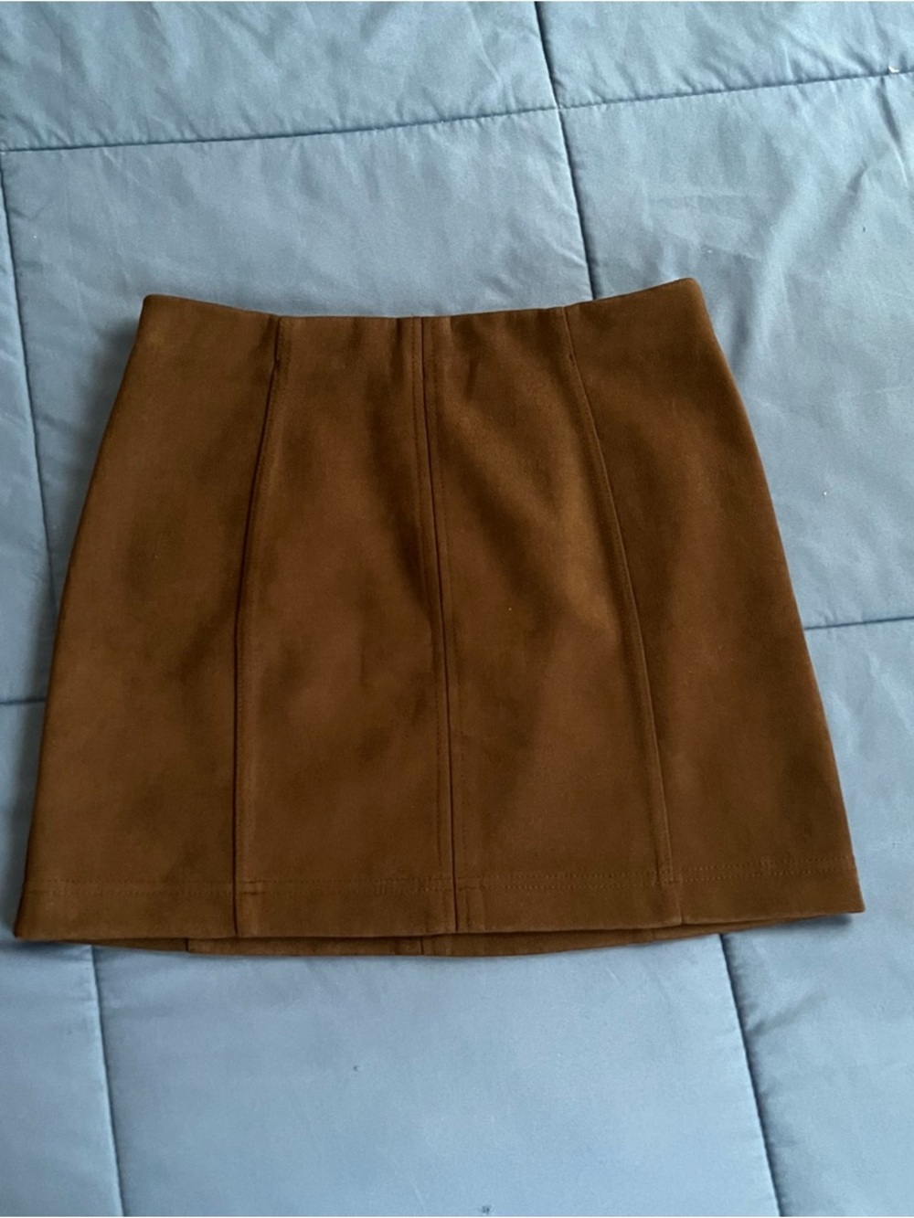 Shinestar Brown Suede-Like Mini Skirt - Panel Detail